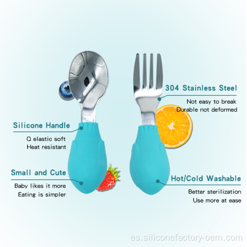 Silicone Baby Fork y Spoon Eco-friendly Wetaware